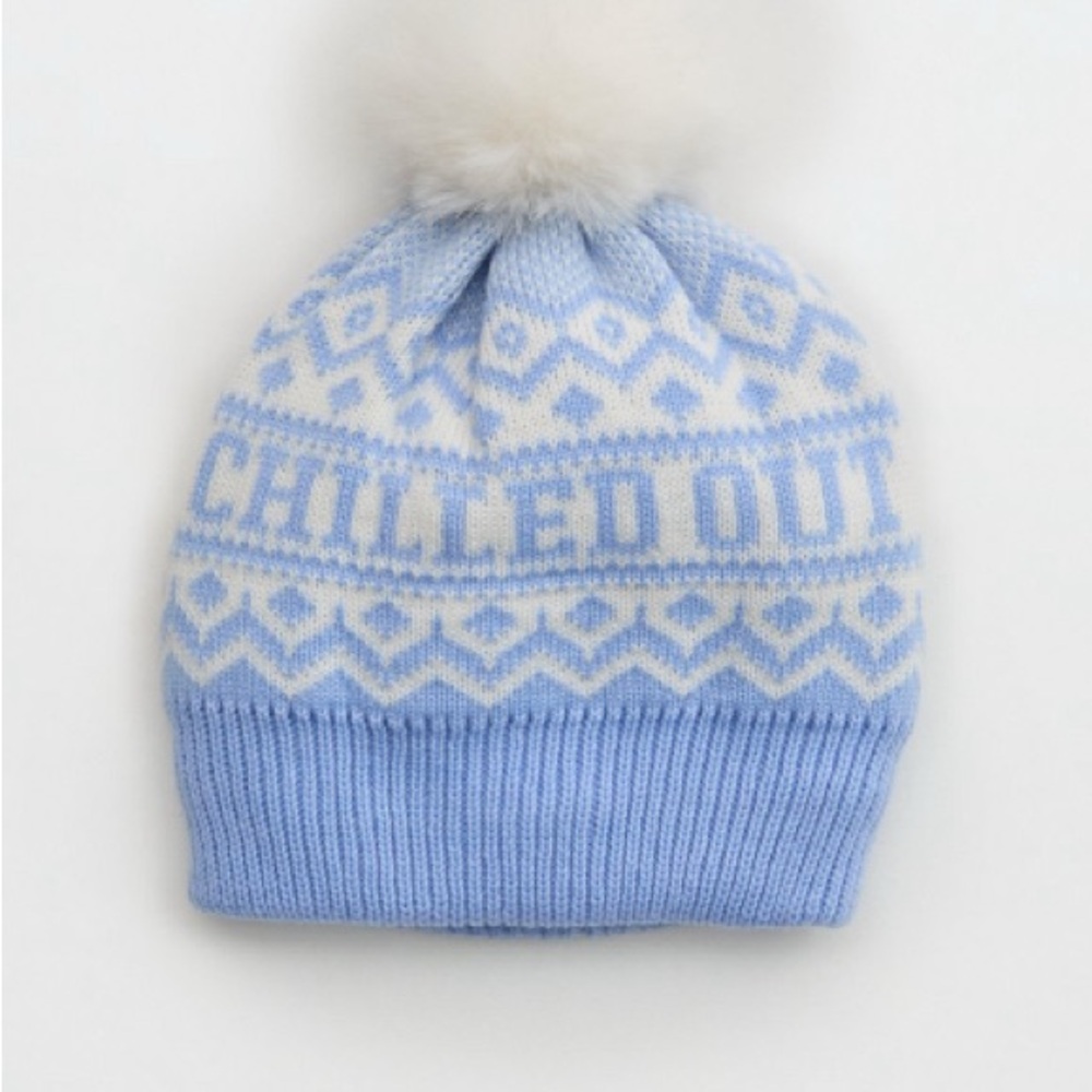 Blue and White Knit Beanie